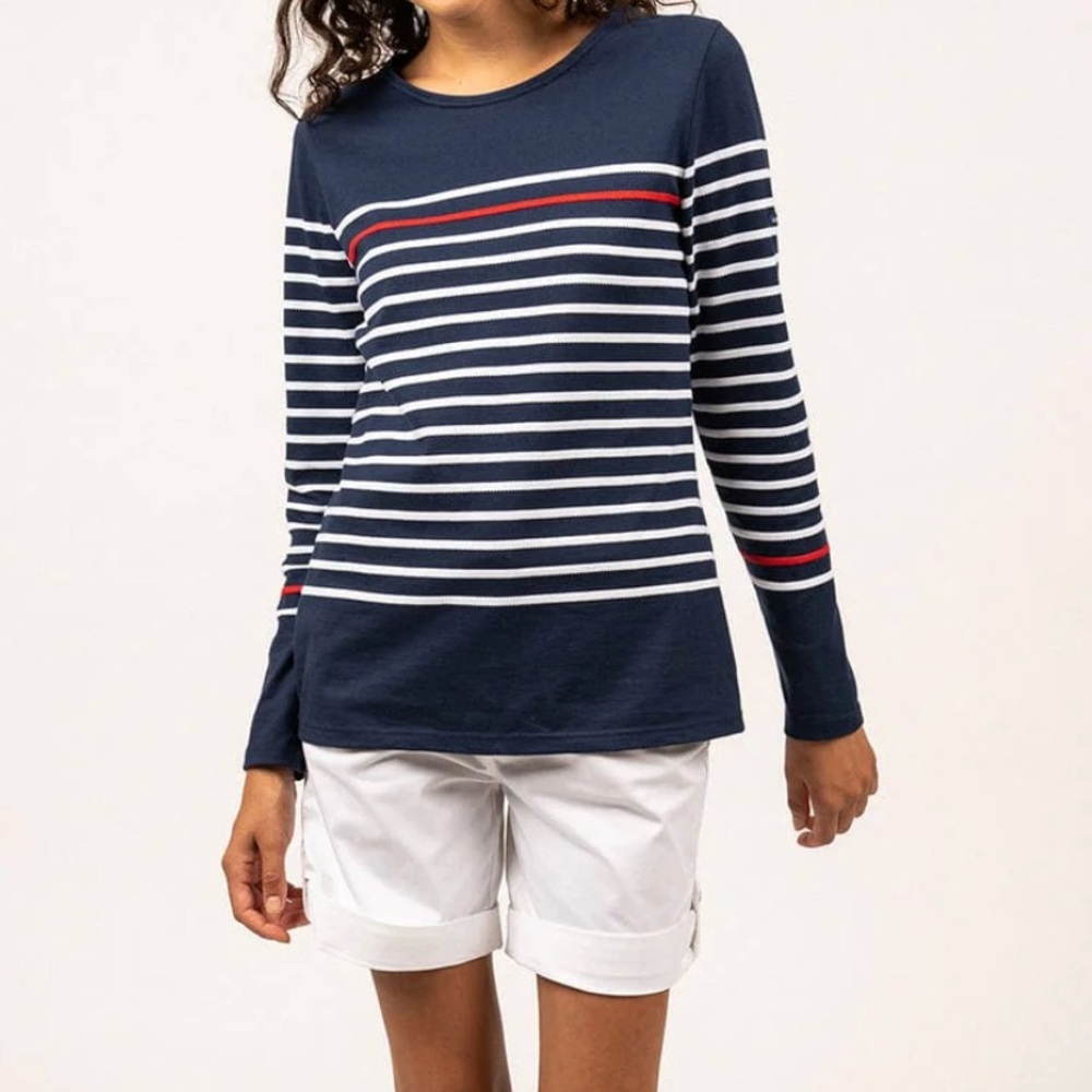 Saint James Navy, White & Red Striped Long-Sleeve Top